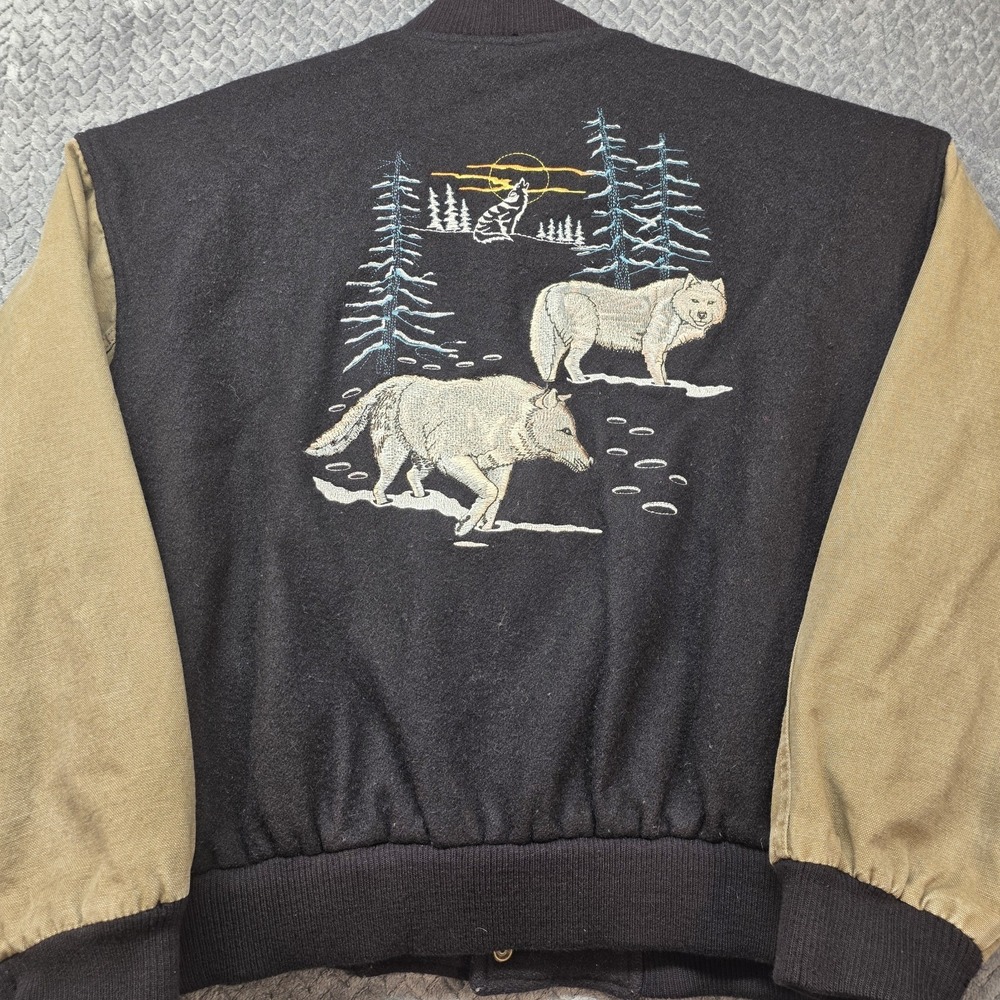 Vintage Wolves Varsity Jacket Treeline Outfitters Men's XL Wool Canada Made 90's